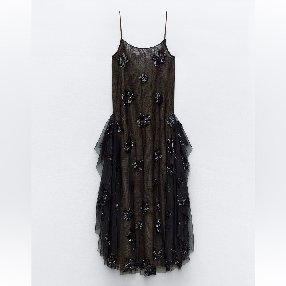 ZARA TULLE KNIT DRESS WITH SEQUINS